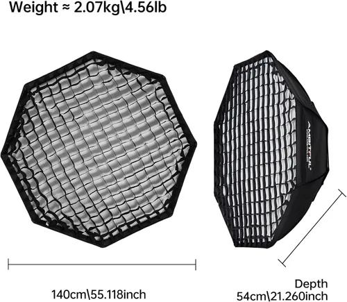 Miniatura 2 de AMBITFUL Caja de luz octogonal de 55.1 in/55 con rejilla de panal, caja de luz octagonal Bowens Mount para flash de estudio, luz suave grande
