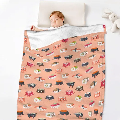 Miniatura 6 de Manta de franela con patrón de sushi de comida para regalo, manta de franela ultra suave y acogedora, manta de forro polar cálida para sofá, cama