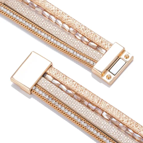 Miniatura 6 de FANCY SHINY - Pulsera de cuero estilo bohemio, pulsera de cuentas de cristal con cierre magnético, regalos de joyería para mujer