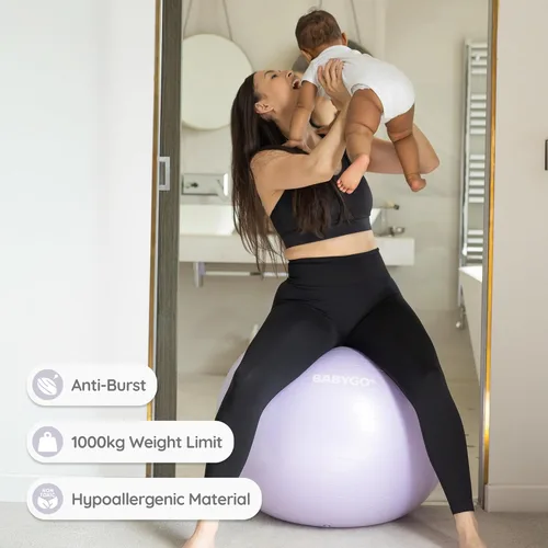Miniatura 7 de BABYGO Pelota de Parto – Juego de pelota y libro de yoga para embarazo, trabajo de parto y ejercicio con enfoque en trimestres, fisioterapia