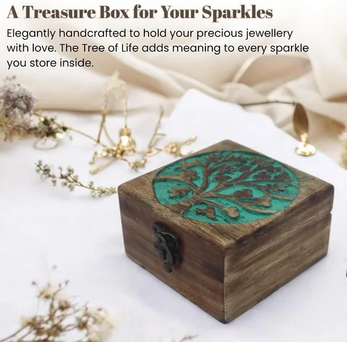 Miniatura 39 de Urna de madera antigua hecha a mano con grabado del árbol de la vida tallada a mano para mujeres y hombres, joyas Acentos de decoración del hogar