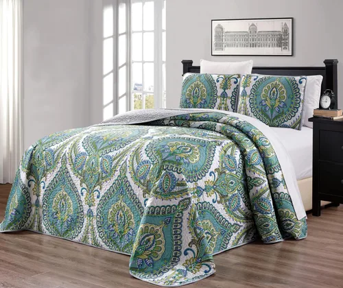 Grand Linen 3-Piezas Juego de edredones con estampado fino en la cubierta de la cama reversible full/queen, tamaño king y cal king cubrecamas