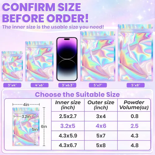 Miniatura 2 de ANZNKU 50 piezas 7 cm x 23 cm Bolsas holográficas para bolígrafos Bolsas de embalaje para bolígrafos Bolsa resellable a prueba de olores