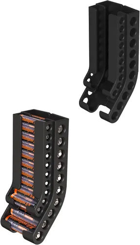 Organizador de almacenamiento de baterías AA y AAA, contenedor de batería de montaje en pared, apto para 10 pilas AAA y 10 pilas AA (estuche no Negro