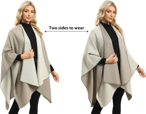 Miniatura 2 de Femdouce Manta cálida para mujer, ligera, con frente abierto, capa tipo poncho para primavera, otoño e invierno