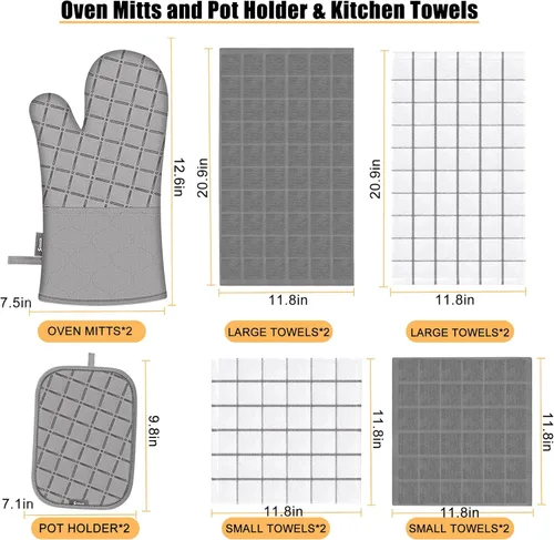 Miniatura 2 de Manoplas de horno para toallas de cocina y paños de cocina, juego de soportes para ollas, guantes de cocina, paños de cocina resistentes al calor