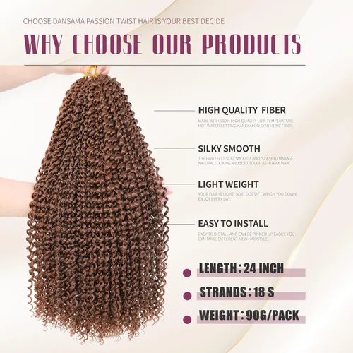 Miniatura 3 de Dansama - Paquete de 7 extensiones de cabello trenzado Passion Twist, con diseño de ondas de agua, para trenzas de estilo mariposa crochet