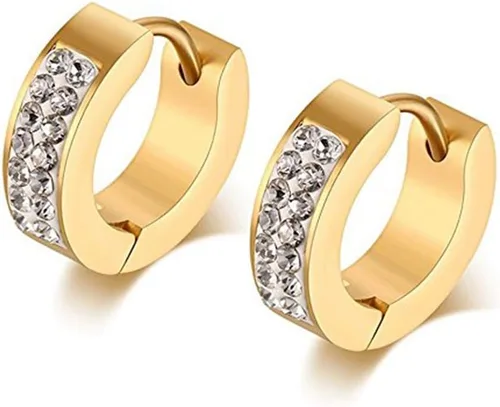 KARAY Aretes de aro de acero inoxidable para mujer y hombre, aretes tipo huggie con circonita cúbica, hipoalergénicos, 18G (1 unidad, oro)