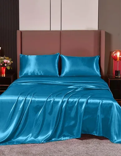 Miniatura 36 de Juego de sábanas de satén de seda de 4 piezas Sábana bajera Sábana encimera Funda de almohada Calidad de hotel sedoso suave y lujoso
