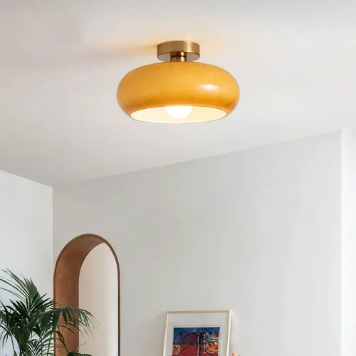 Luminaria de Techo Vintage Nórdica Dinamarca de Mediados de Siglo Moderna Nostalgia Lámpara de Techo Semi Empotrada con Pantalla de Vidrio Naranja