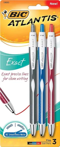 Miniatura 10 de BIC Atlantis pluma retráctil exacta, punta fina (0.7 mm), Azul 3 Count