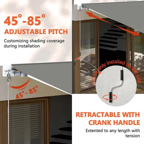 Miniatura 4 de MUPATER Toldo retráctil de 8 x 7 pies para patio, refugio al aire libre para terraza con manivela manual, proyección de 78 pulgadas, gris