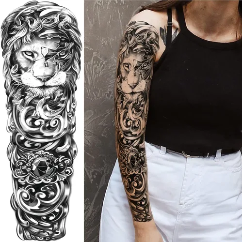 Miniatura 3 de Tatuajes de manga temporal de bosque para piernas de mujer, brazo completo, grande, leopardo, serpiente, león, lobo, tribal, manga de tatuaje falso