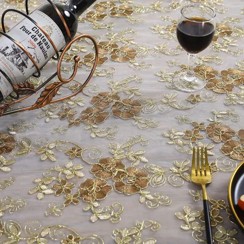 Miniatura 2 de IsolaY Mantel de encaje bordado para el hogar, boda, banquete, fiesta, manteles, muebles, mantel para el hogar, café, rectangular, 59.1 x 118.1 in