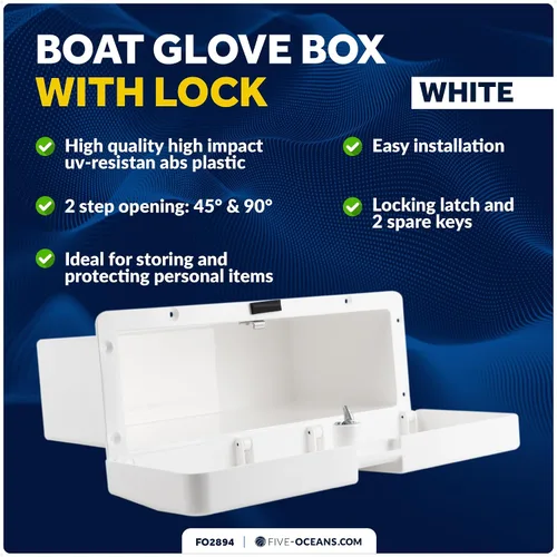 Miniatura 2 de Five Oceans Boat Glove Box, Lockable with 2 Keys, High-Impact and UV-Resistant White ABS Palstic