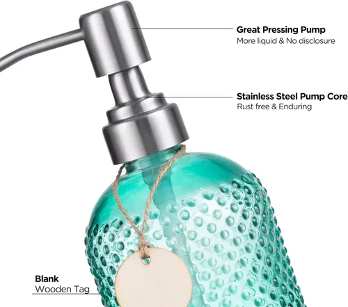 Miniatura 4 de HBlife Paquete de 2 dispensadores de jabón de vidrio de 16 onzas con bomba de acero inoxidable, dispensador de loción recargable para cocina y baño