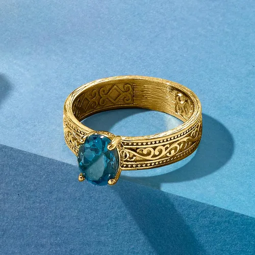 Miniatura 4 de Ross-Simons 1.50 Carat London Blue Topaz Scrollwork Ring in 18kt Gold Over Sterling