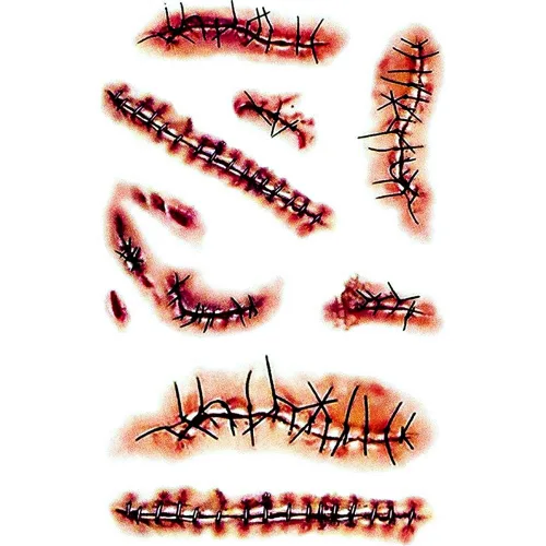 10 hojas de tatuajes temporales de Halloween, calcomanías de Halloween con disfraz de sangre falsa, tatuajes de cicatrices de zombi para fiestas de