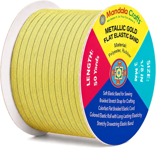 Miniatura 96 de Mandala Crafts - Rollo de cordón elástico plano para costura y manualidades Blanco