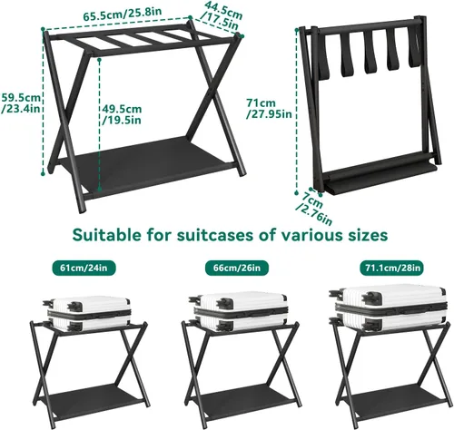 Miniatura 2 de IBUYKE TLR002B - Portaequipajes para todos los tamaños de maleta, soporte plegable para maleta con estante de almacenamiento de tela, fácil