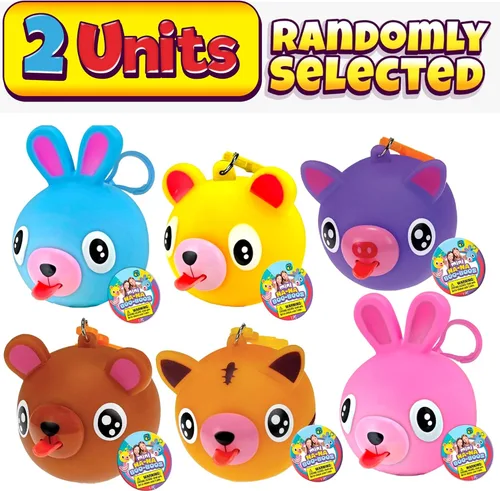 Miniatura 2 de JA-RU - Pelota para apretar animales con llavero de 2.5 pulgadas con sonido chirriante y lengua hacia afuera, juguetes de animales pequeños