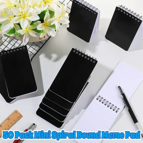 Miniatura 5 de Nuanchu Bloc de notas de 3 x 5 pulgadas, cuaderno de espirales, 60 hojas, mini bloc de notas en espiral, bloc de notas encuadernado en la parte Negro
