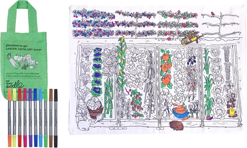 Miniatura 7 de eatsleepdoodle Mantel individual de frutas y verduras en su propia bolsa de algodón para colorear, cuenta con un divertido mantel individual