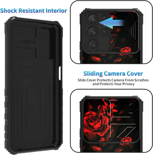 Miniatura 958 de Funda para Samsung Galaxy S22 Ultra 5G, Galaxy S22 Ultra con cubierta de cámara deslizante, funda resistente de doble capa con función atril Black