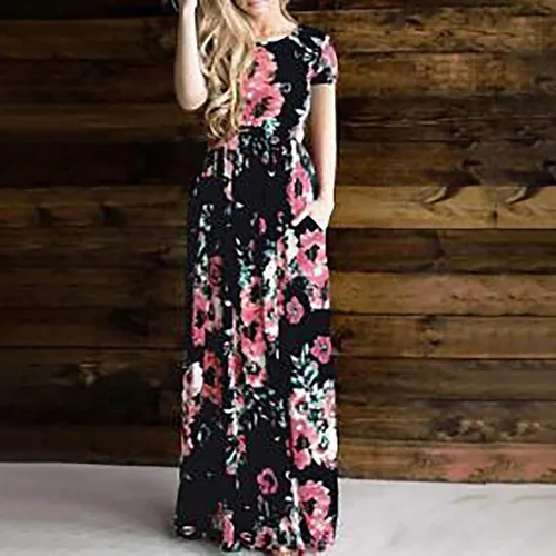 Miniatura 4 de Vestidos de primavera para mujer, vestidos de verano con cuello redondo y estampado floral