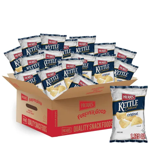 Herr's Chips originales de hervidor, 1.125 onzas (paquete de 30 bolsas) – crujientes y doradas con sabor clásico – perfectas para almuerzos y viajes