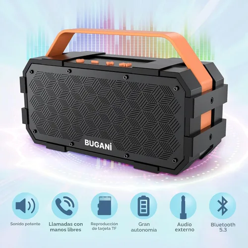 Miniatura 6 de BUGANI Altavoz Bluetooth, altavoces Bluetooth portátiles con sonido estéreo de 40 W, altavoz Bluetooth ruidoso 24 horas de reproducción compatible