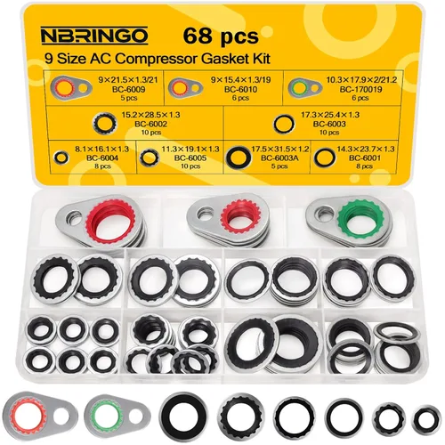 Kit de juntas de compresor de CA de 68 piezas, compatible con equipo original GM 15-32241, el kit de sellado de CA R134a incluye arandelas unidas y