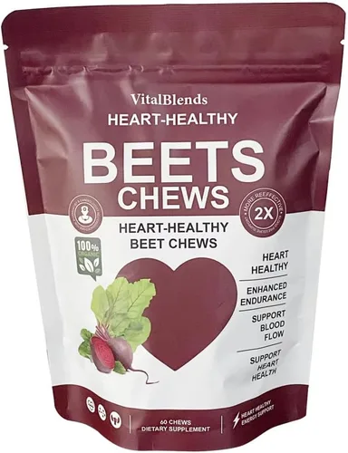 Masticables de corazón de remolacha, óxido nítrico y apoyo a la presión arterial para energía, resistencia y salud cardíaca. Extracto de semilla de