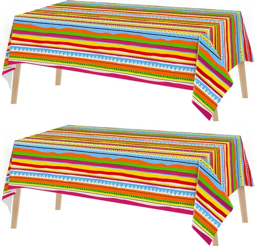 Kochorie Mantel de plástico para fiesta mexicana, 2 piezas, mantel rectangular desechable para fiesta de cumpleaños temática mexicana, suministros