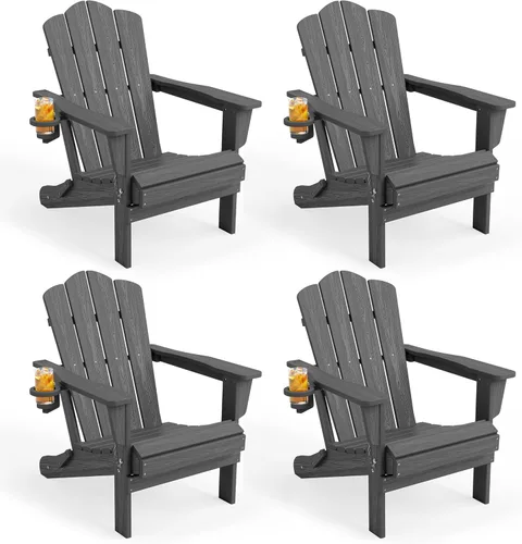 Miniatura 46 de KINGYES Silla plegable Adirondack, sillas de patio HDPE para todo clima, silla de césped con textura de madera para junto a la piscina, patio Aruba