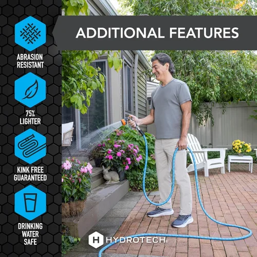 Miniatura 8 de HydroTech Manguera de jardín expandible de 25 pies - Serie Pro, flujo máximo 2x, flexibilidad sin dobleces de 3/4", manguera ligera para césped
