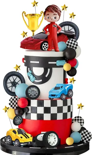 Decoraciones para tartas de carreras, figuras de arcilla de corredor, banderas, decoraciones de pasteles para camiones, suministros de decoración de