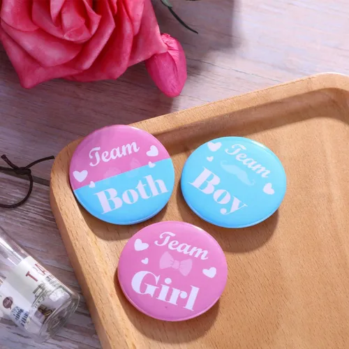 Miniatura 4 de Yaomiao 30 pines de botón para niñas y niños, pernos de botón de revelación de género, para baby shower, color rosa y azul, para recuerdos