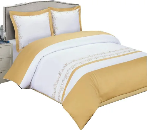 Miniatura 4 de Royal Hotel Bedding Juego de funda de edredón de 3 piezas con diseño de Amalia dorado y blanco, 100% algodón oro-amalia