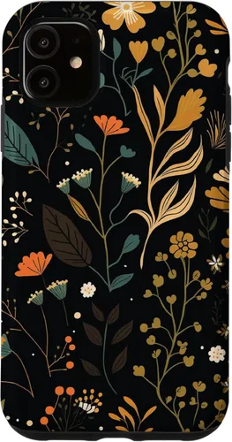 Miniatura 8 de Funda negra para iPhone 12/12 Pro con diseño floral, estética, simple, bohemio, moderno, flores botánicas