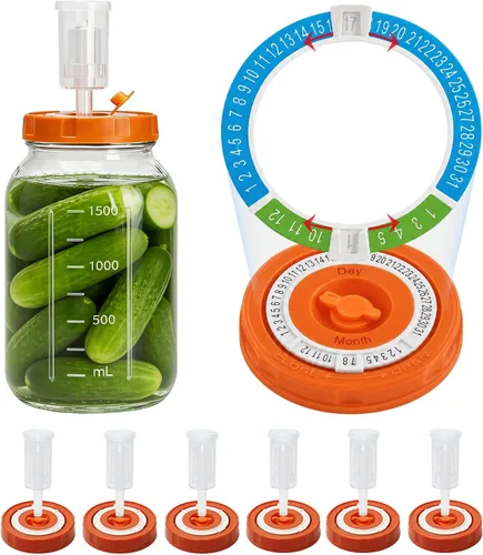 Miniatura 10 de Kit de fermentación para tarro de fermentación de masón de boca ancha, 2 pesos de vidrio, 2 tapas con marcador de fecha, 2 esclusas (sin frascos)