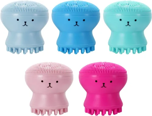 Vtrem Limpiador facial de silicona para mujer: 5 unidades de pulpo, limpiador facial de silicona para cara para masaje exfoliante profundo, cepillo