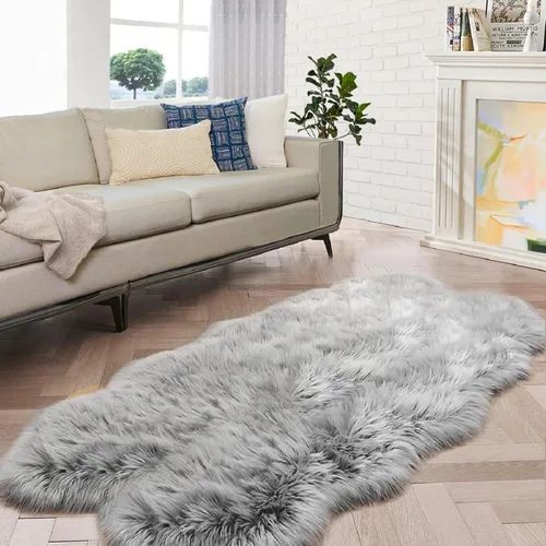 Miniatura 67 de ORINOVA Alfombras de pelo sintético lavable de color gris plateado claro para dormitorio, alfombra de felpa para sala de estar, alfombra