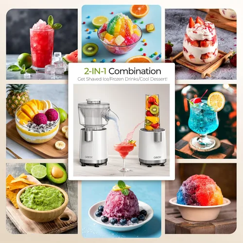 Miniatura 4 de QIBOX Máquina de Conos de Nieve y Licuadora de Batidos 2 en 1, Potente Máquina de Hielo Raspado de 700W, Máquina de Granizados, Preparador