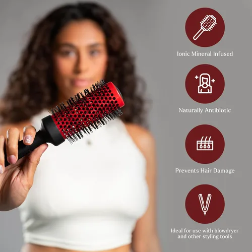 Miniatura 4 de Cepillo redondo de cerámica con infusión de iones Cepillo de calidad de salón para secado por soplado Fija el cabello dañado Cepillo