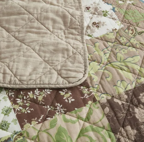 Miniatura 6 de Chezmoi Collection Leilani - Juego de edredón de algodón lavado bohemio de 3 piezas, tamaño Queen, ropa de cama acolchada bohemia marrón, gris topo