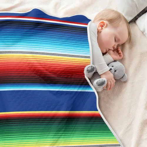 Miniatura 5 de Kigai Manta de sarape mexicano a rayas para cuna o siesta de cochecito, cálida y acogedora, suave, unisex, para niños, niñas, niños pequeños, 30 x