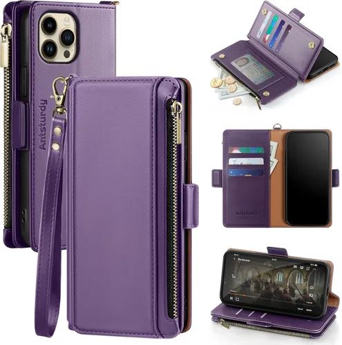 Antsturdy Funda tipo cartera compatible con iPhone 11 Pro Max, funda de piel sintética con bloqueo RFID, funda para teléfono para mujeres y hombres,