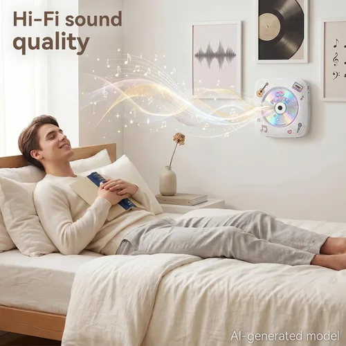 Miniatura 4 de Reproductor de CD portátil Bluetooth recargable: Reproductores de CD para el hogar con 1800mAh Kegaudio Reproductor de CD de escritorio de pared