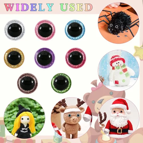 Miniatura 5 de MUCUNNIA 120 ojos de seguridad de 0.315 pulgadas para Amigurumi Ojos de seguridad de plástico con purpurina para ganchillo con arandelas, ojos